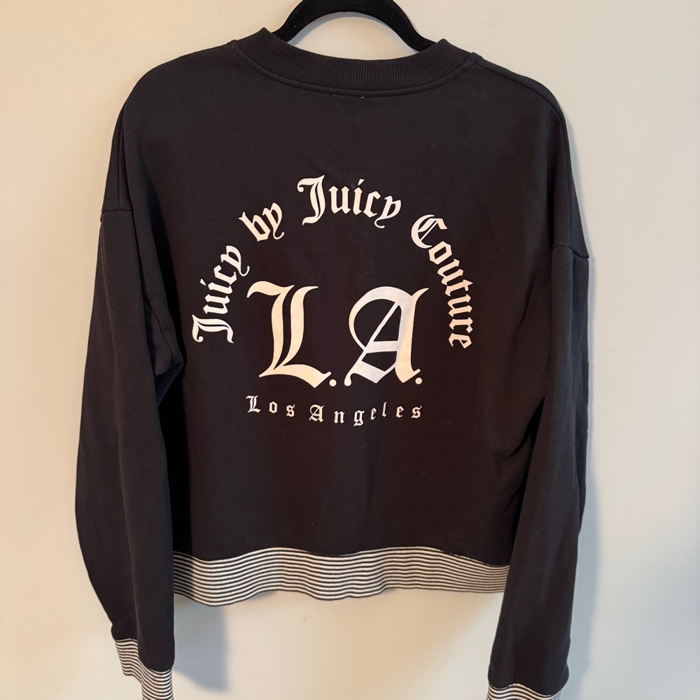 JUICY COUTURE Women's LA Zip Up Sweatshirt Jacket Black & White XL